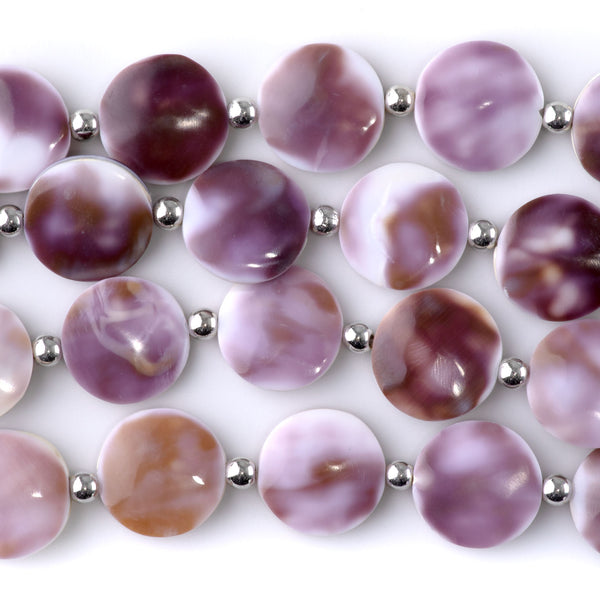 Purple Cowrie Shell 15mm Coin - 15-16 Inch