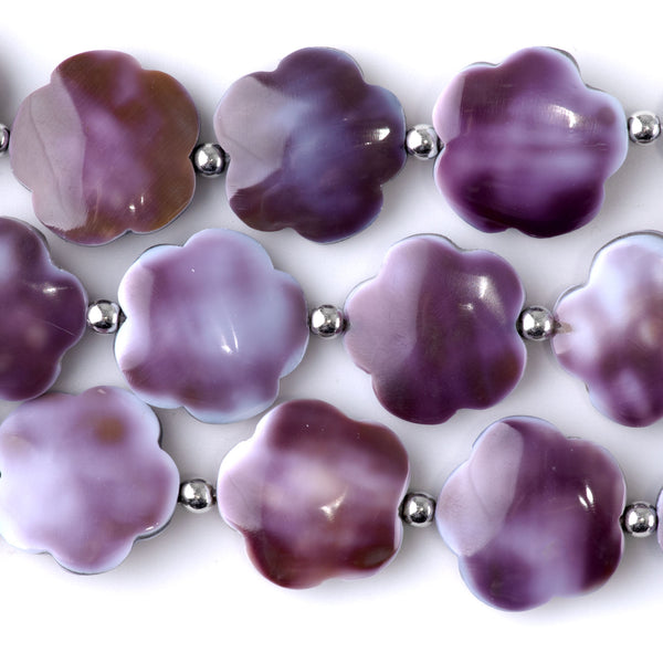 Purple Cowrie Shell 20mm Flower - 15-16 Inch