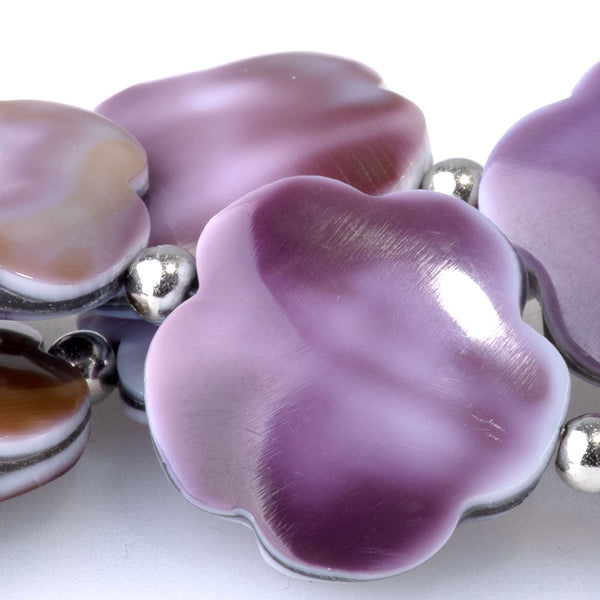 Purple Cowrie Shell 20mm Flower - 15-16 Inch