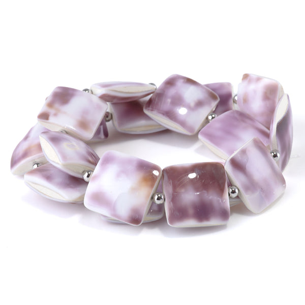 Purple Cowrie Shell 20mm Puff Square - 15-16 Inch