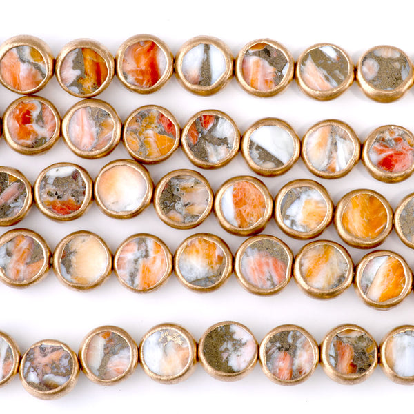Spiny Oyster with Copper Painted Edge 10mm Coin - 15-16 Inch