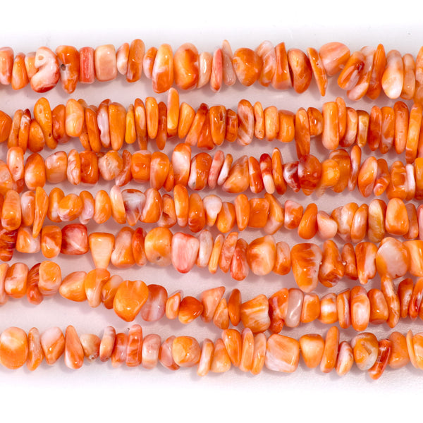 Spiny Oyster 5-8mm Free Form Chips Orange - 15-16 Inch