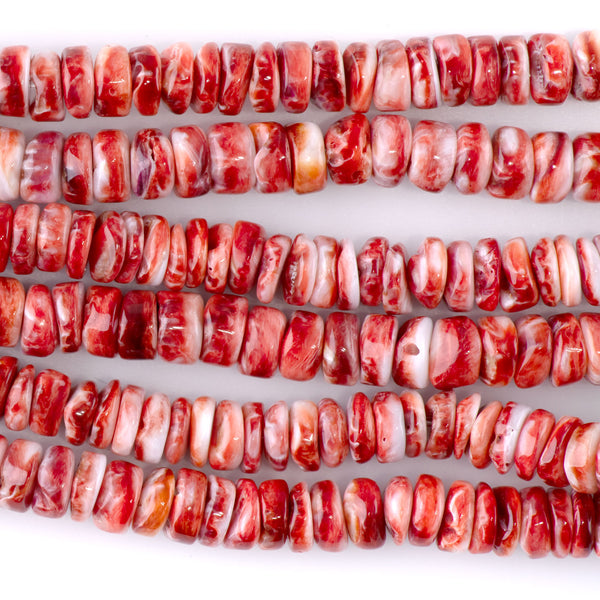 Spiny Oyster 8mm Red Free Form Rondelle - 15-16 Inch