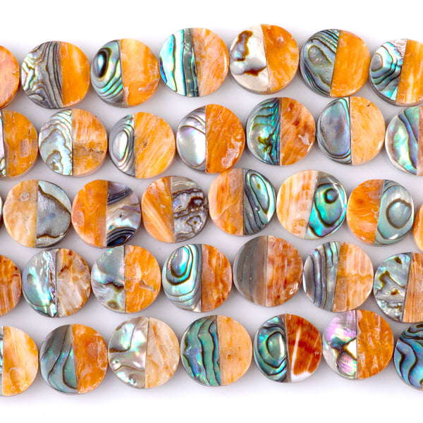 Spiny Oyster & Abalone Shell 12mm Inlay Coin - 8 Inch