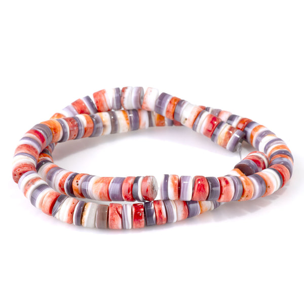 Spiny Oyster Mixed Wth Wampum 8mm Heishi - 15-16 Inch