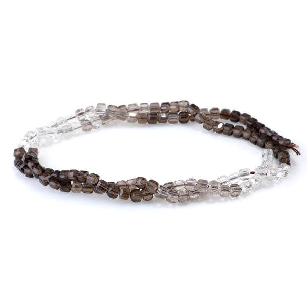 Smoky Quartz 3mm Banded Table Cut Cube A Grade Bead - 15-16 Inch