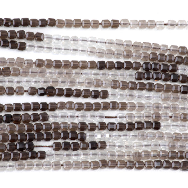 Smoky Quartz 3mm Banded Table Cut Cube A Grade Bead - 15-16 Inch