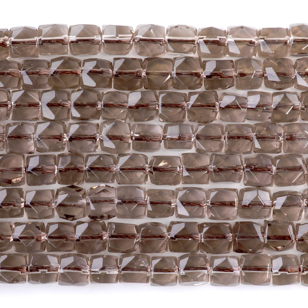 Smoky Quartz 6mm Cut Corner Cube   - 15-16 Inch