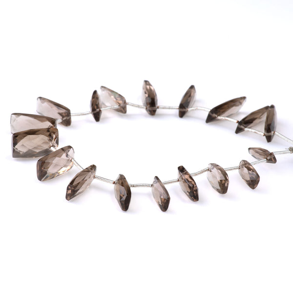 Smoky Quartz 7x13mm Faceted Puff Rectangle - 9 Inch