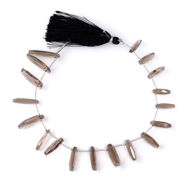 Smoky Quartz 7x13mm Faceted Puff Rectangle - 9 Inch