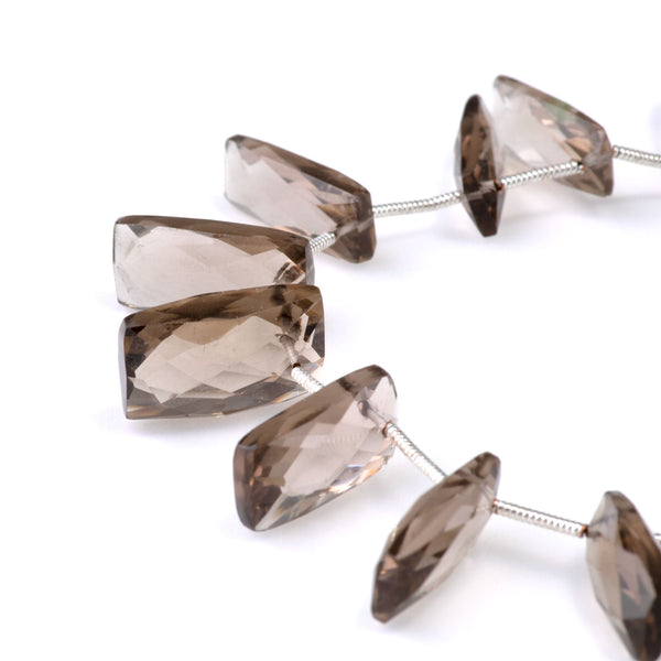 Smoky Quartz 7x13mm Faceted Puff Rectangle - 9 Inch