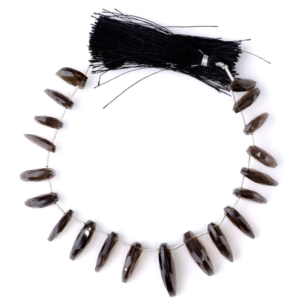 Smoky Quartz 7x14-8x15mm Faceted Teeth - 9 Inch