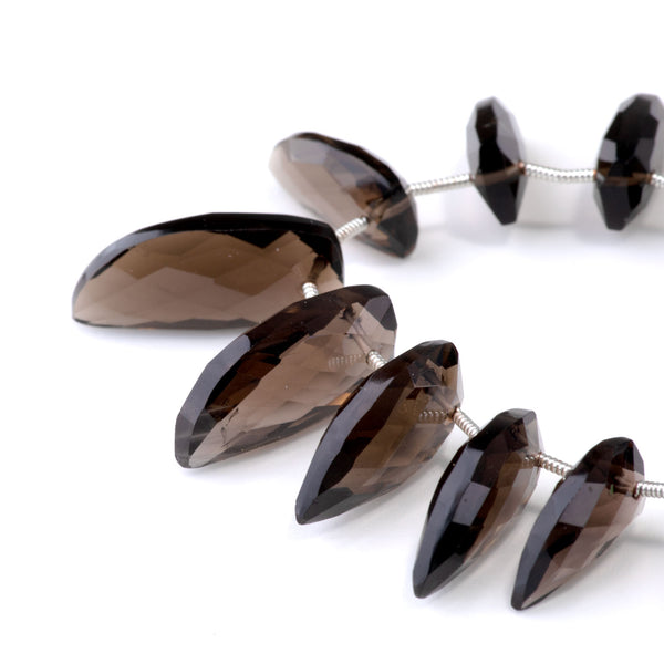 Smoky Quartz 7x14-8x15mm Faceted Teeth - 9 Inch