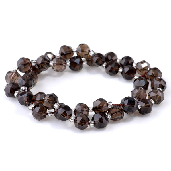 Smoky Quartz 7x8mm Faceted Round Nugget - 15-16 Inch