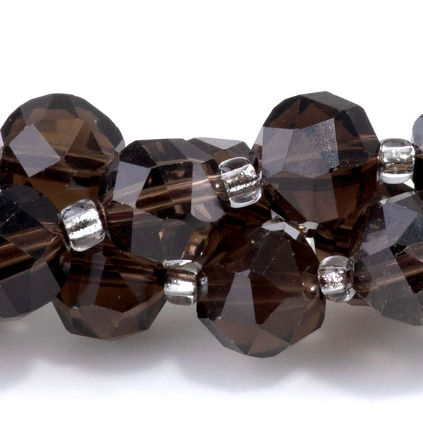 Smoky Quartz 7x8mm Faceted Round Nugget - 15-16 Inch