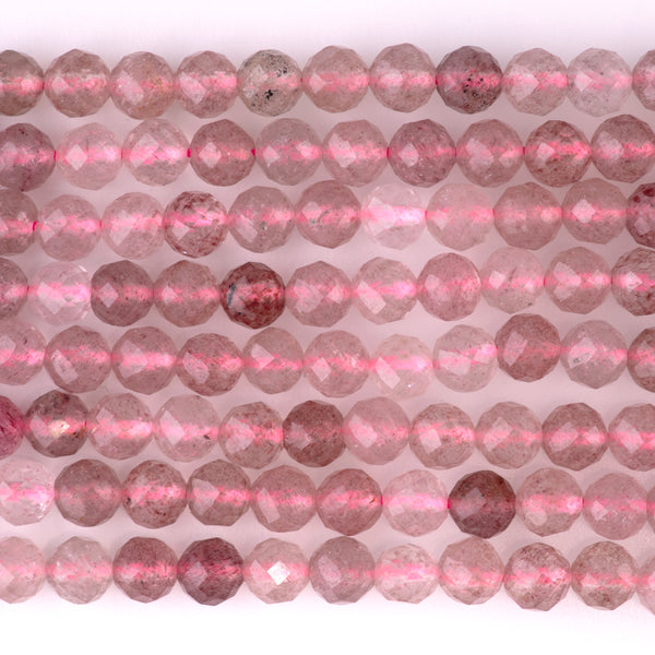 Strawberry Quartz 6mm Faceted Round - 15-16 Inch