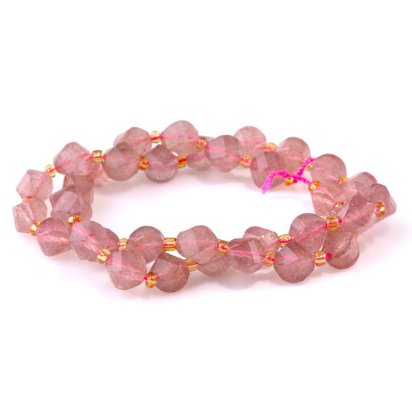Strawberry Quartz 7x8mm Faceted Swirl Oval - 15-16 Inch