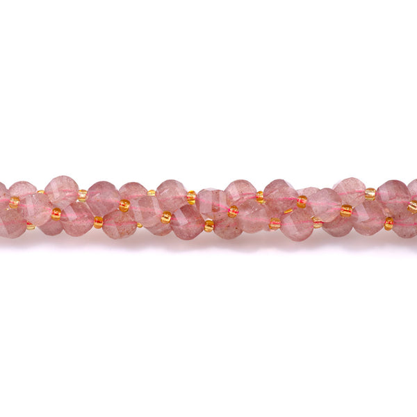 Strawberry Quartz 7x8mm Faceted Swirl Oval - 15-16 Inch