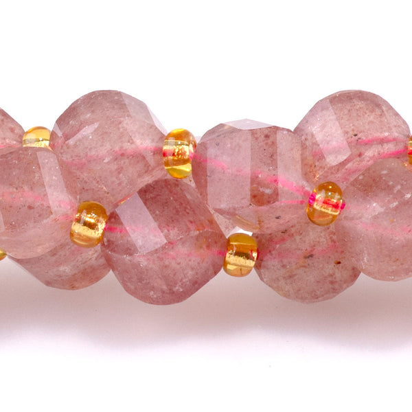 Strawberry Quartz 7x8mm Faceted Swirl Oval - 15-16 Inch