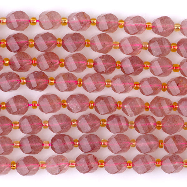 Strawberry Quartz 7x8mm Faceted Swirl Oval - 15-16 Inch