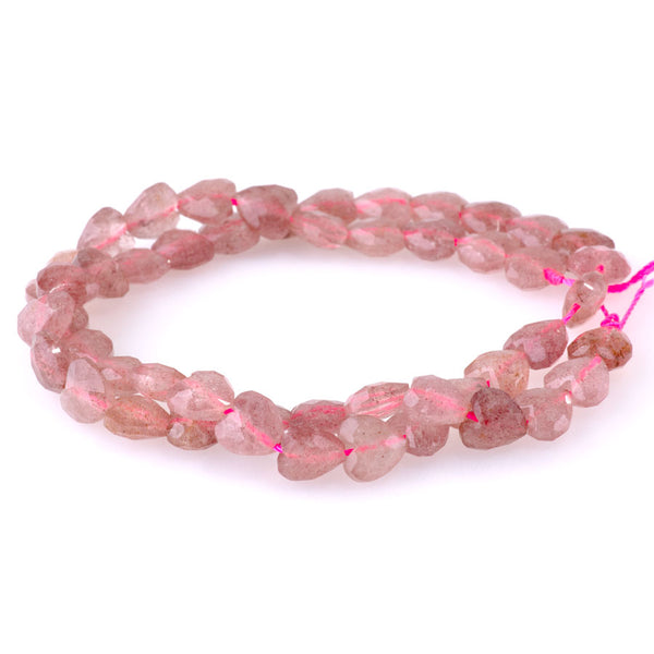 Strawberry Quartz 8mm Faceted Puff Heart - 15-16 Inch