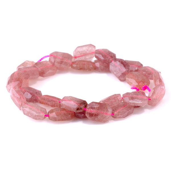 Strawberry Quartz 9x13mm Flat Free Form Faceted Beads - 15-16 Inch