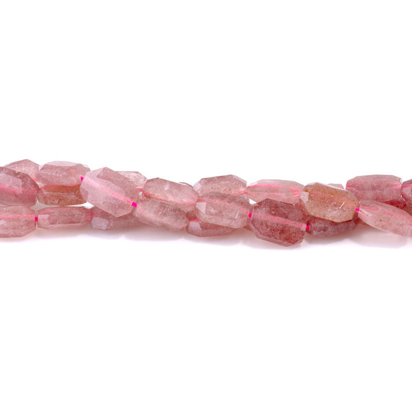 Strawberry Quartz 9x13mm Flat Free Form Faceted Beads - 15-16 Inch