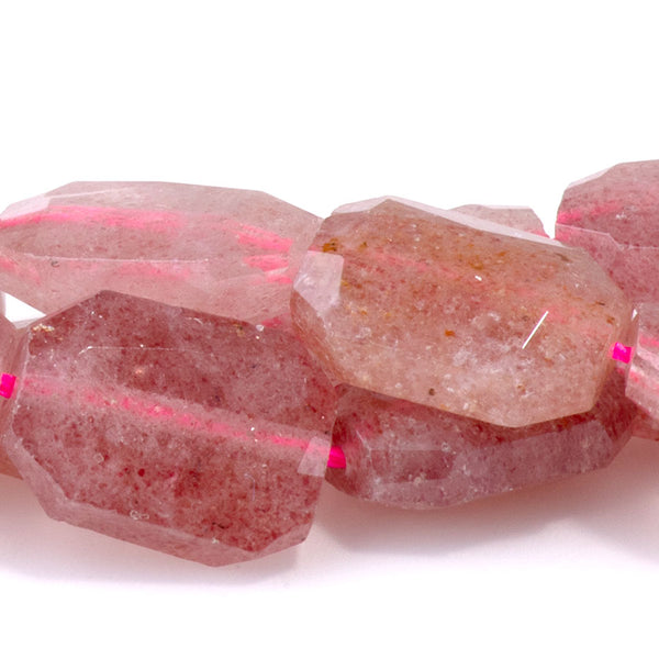 Strawberry Quartz 9x13mm Flat Free Form Faceted Beads - 15-16 Inch