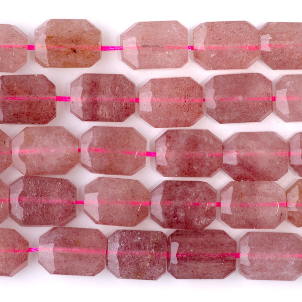 Strawberry Quartz 9x13mm Flat Free Form Faceted Beads - 15-16 Inch