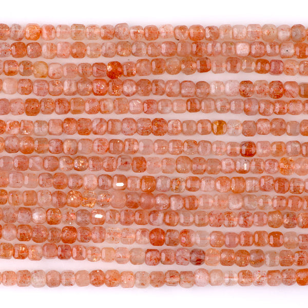 Golden Sunstone 3mm Table Cut Cube A Grade Bead - 15-16 Inch