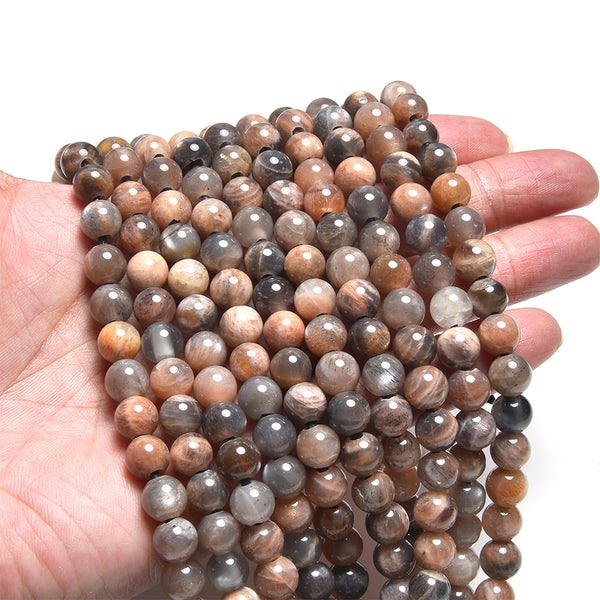 Black Sunstone 8mm Large Hole Round - 8 Inch