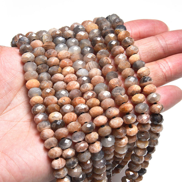 Black Sunstone 5x8mm Large Hole Faceted Rondelle - 8 Inch