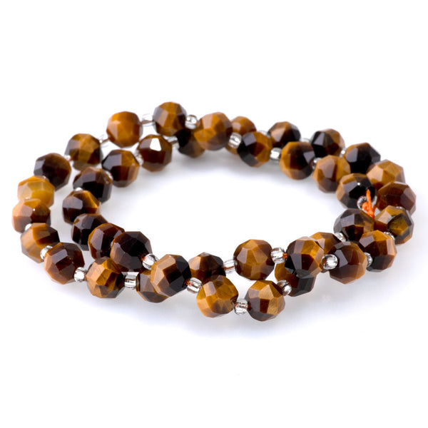 Tiger Eye 7x8mm Faceted Round Nugget A Grade - 15-16 Inch