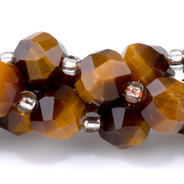 Tiger Eye 7x8mm Faceted Round Nugget A Grade - 15-16 Inch