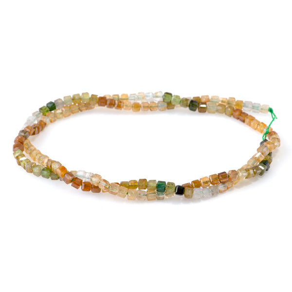 Yellow Green Tourmaline 3mm Banded Table Cut Cube A Grade Bead - 15-16 Inch