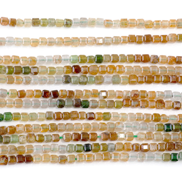 Yellow Green Tourmaline 3mm Banded Table Cut Cube A Grade Bead - 15-16 Inch