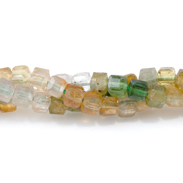 Yellow Green Tourmaline 3mm Banded Table Cut Cube A Grade Bead - 15-16 Inch
