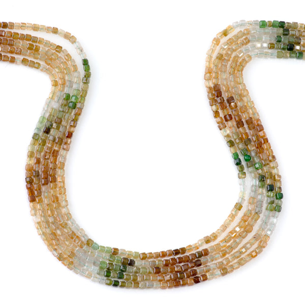 Yellow Green Tourmaline 3mm Banded Table Cut Cube A Grade Bead - 15-16 Inch