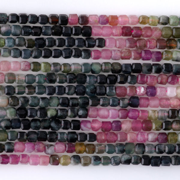 Tourmaline 3mm Banded Table Cut Cube - 15-16 Inch