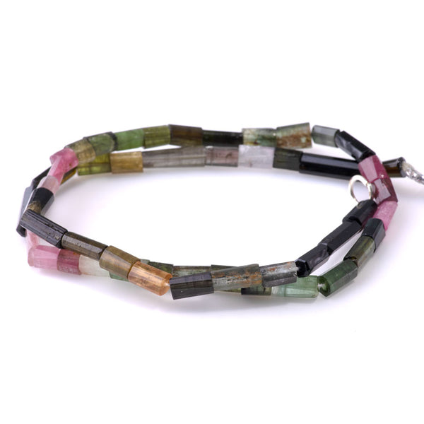 Tourmaline 4x4-8mm Banded Faceted Tube - 15-16 Inch