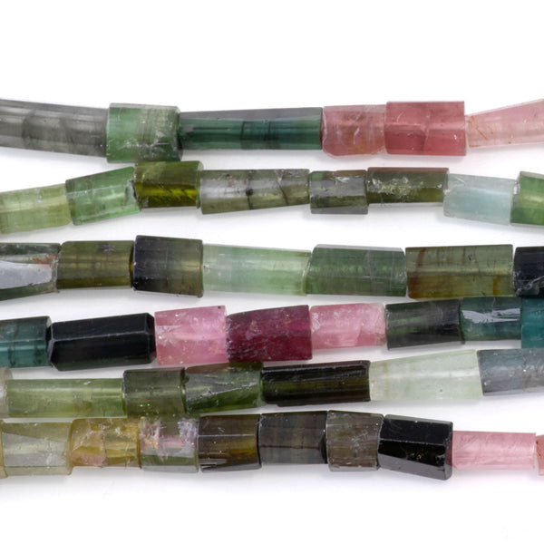 Tourmaline 4x4-8mm Banded Faceted Tube - 15-16 Inch