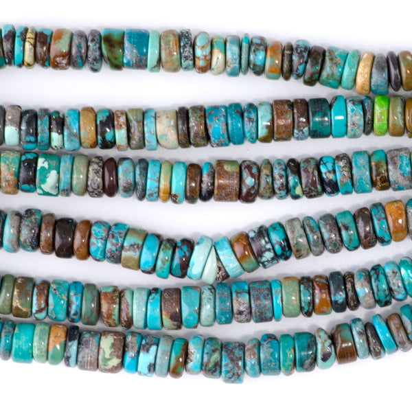 Hubei Turquoise with Matrix 2-4x6mm Irregular Heishi A Grade - 15-16 Inch