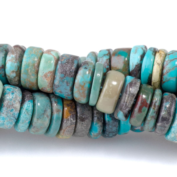 Hubei Turquoise with Matrix 2-4x6mm Irregular Heishi A Grade - 15-16 Inch