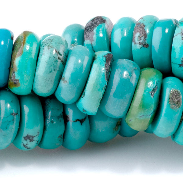 Hubei Turquoise 9-10mm Blue Irregular Rondelle A Grade - 15-16 Inch