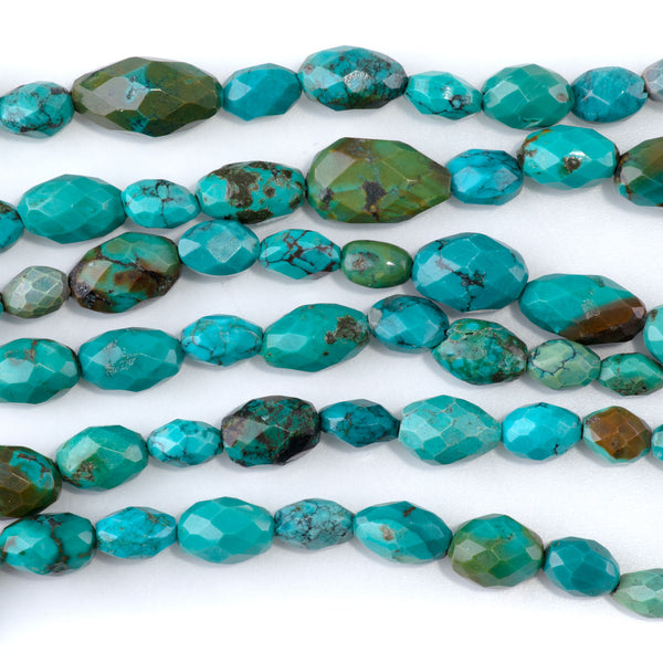 Hubei Turquoise 6x9-10x14mm Blue Faceted Nugget AA Grade - 15-16 Inch