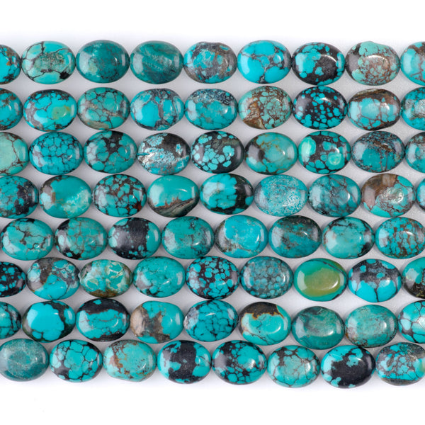Hubei Turquoise 8x10mm Blue with Matrix Oval AA Grade - 15-16 Inch