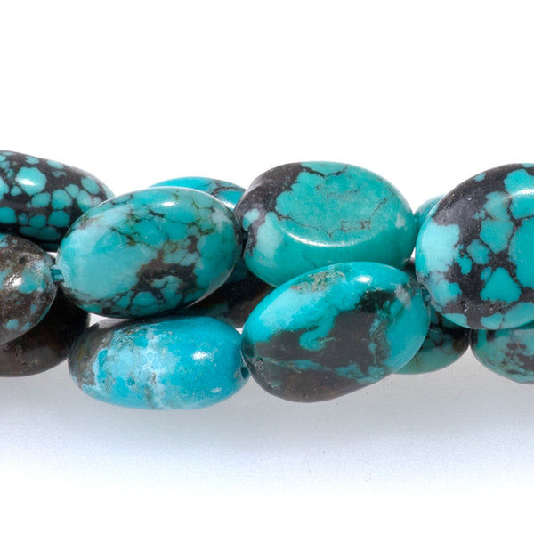 Hubei Turquoise 8x10mm Blue with Matrix Oval AA Grade - 15-16 Inch