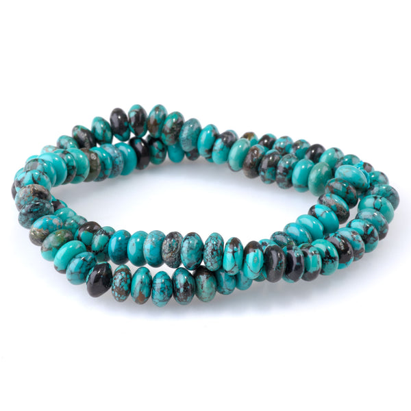 Hubei Turquoise 5x8mm Blue with Matrix Rondelle AA Grade - 15-16 Inch