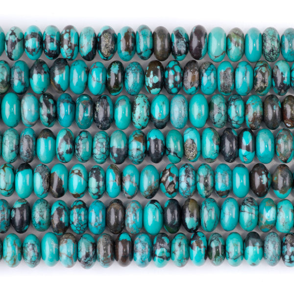 Hubei Turquoise 5x8mm Blue with Matrix Rondelle AA Grade - 15-16 Inch