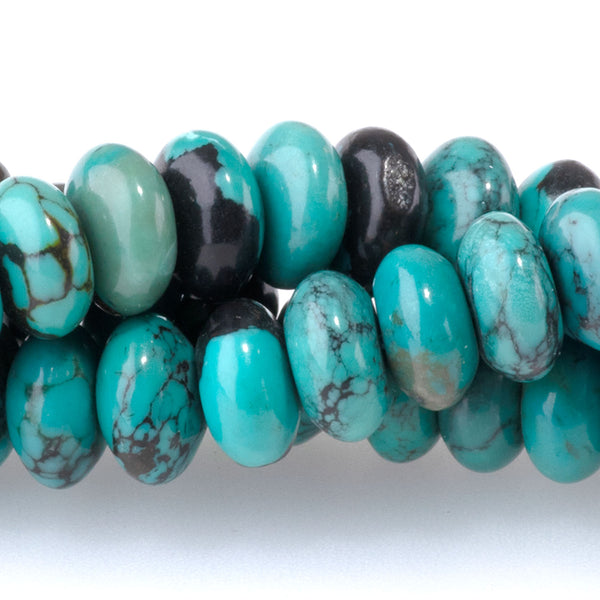 Hubei Turquoise 5x8mm Blue with Matrix Rondelle AA Grade - 15-16 Inch